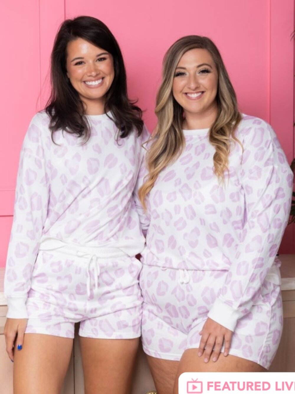 Artsal - Leopard Print Pullover and Shorts Loungewear Set - White, Pink - XL